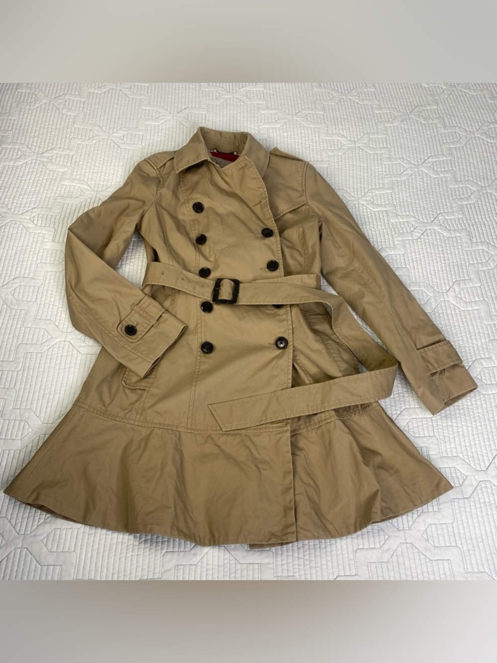 VTG Banana Republic Trench Coat Sz XS Beige Classic Double Breasted Belted Y2k